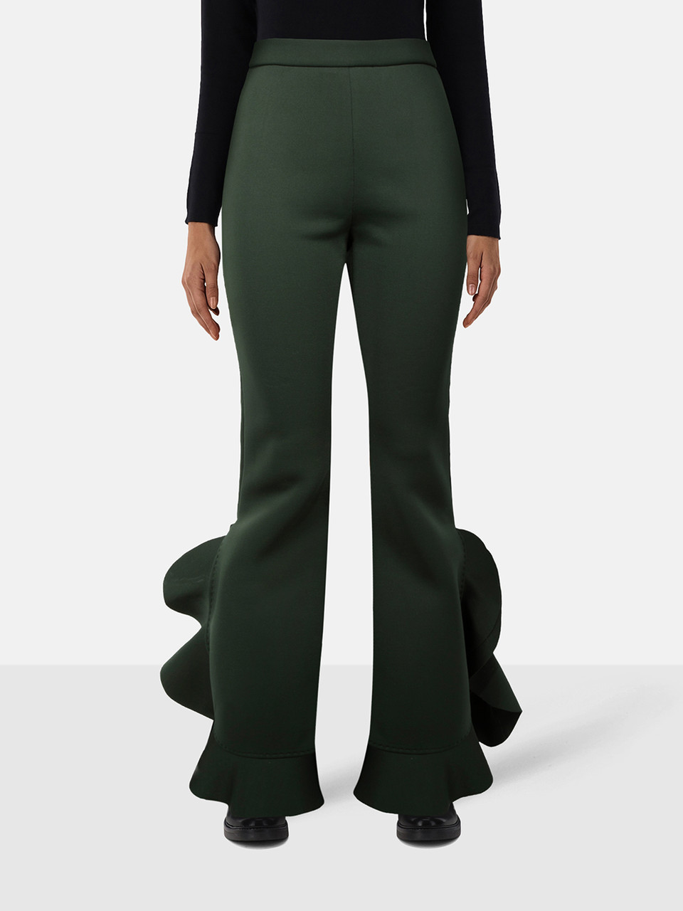 Cynthia Rowley Green Flounced Hem Trousers