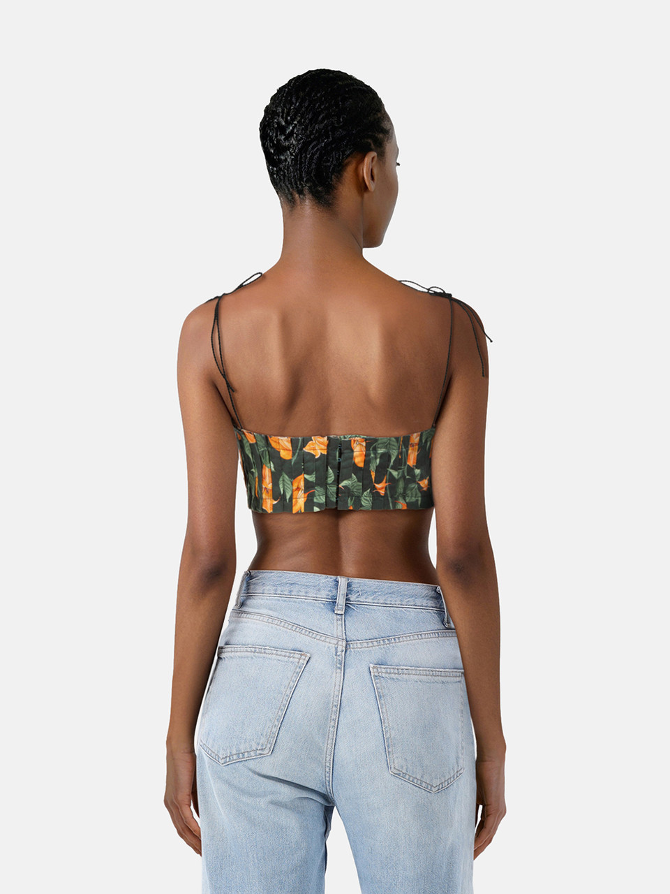 Agua by Agua Bendita Green & Orange Pleated Top