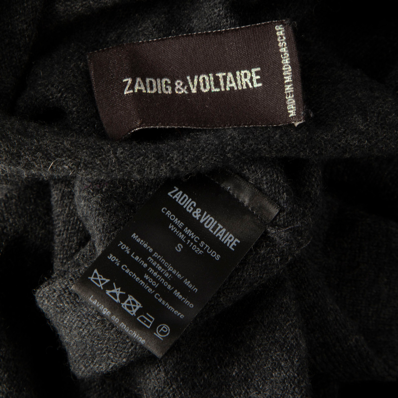 Zadig & Voltaire Grey Wool Studded Sleeve Jumper