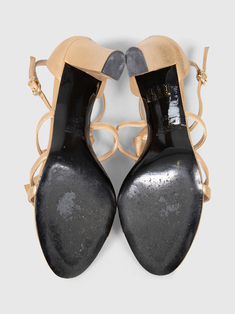 Max Mara Gold Leather Ruffle Trim Sandals