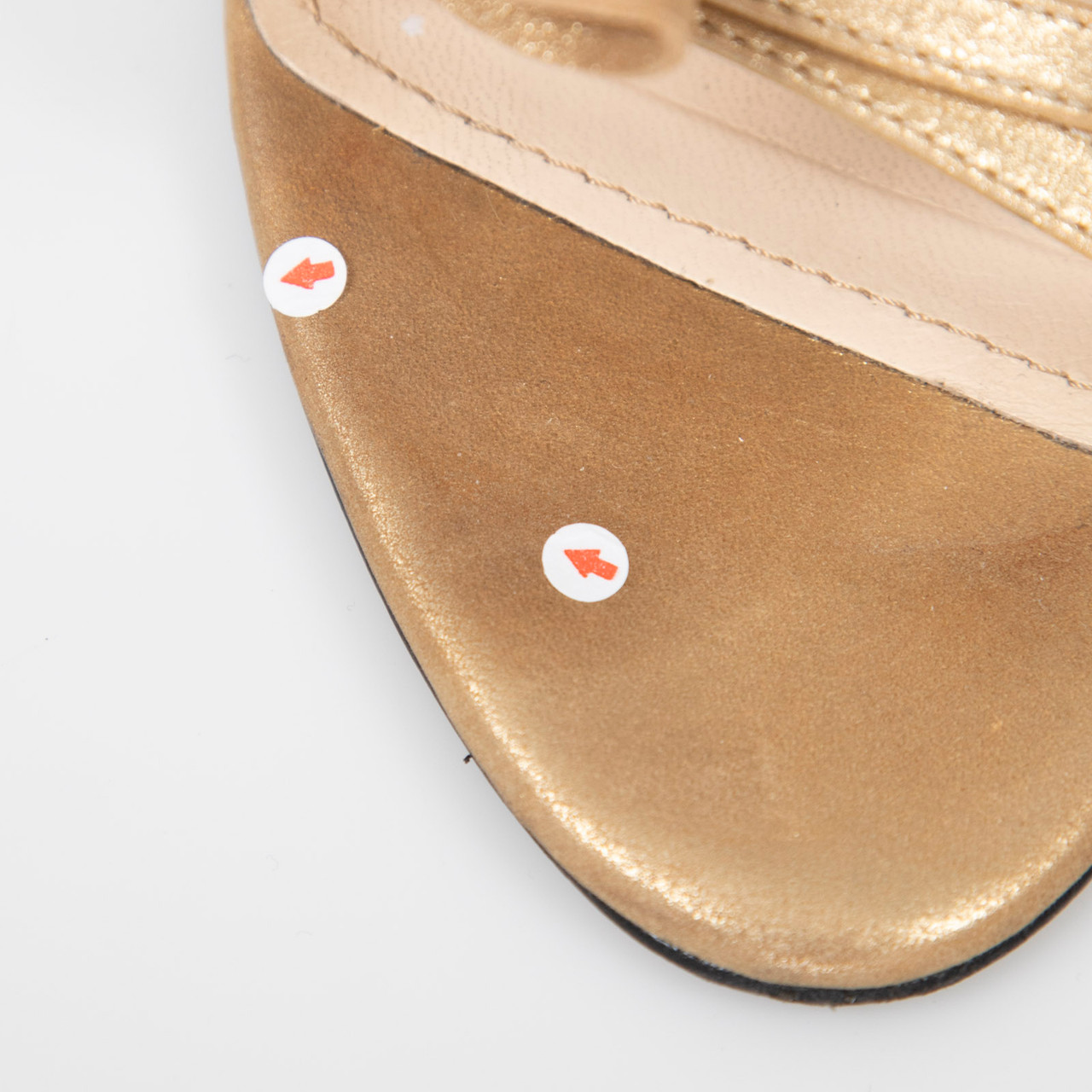 Max Mara Gold Leather Ruffle Trim Sandals