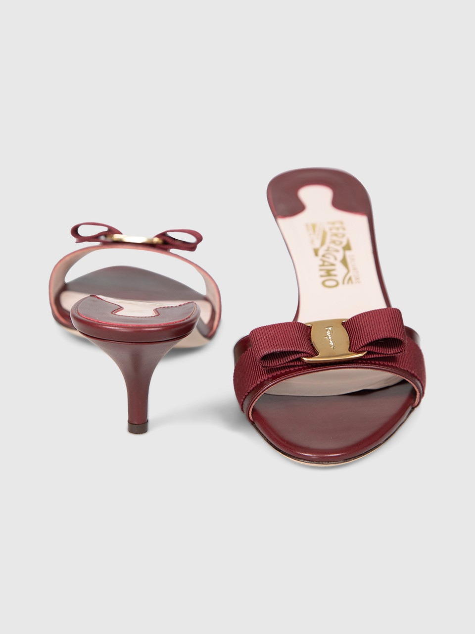 Salvatore Ferragamo Burgundy Leather Glory Sandals