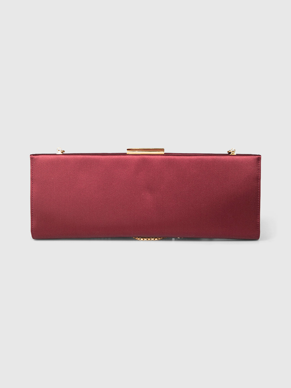 Salvatore Ferragamo Burgundy Satin Clutch Bag