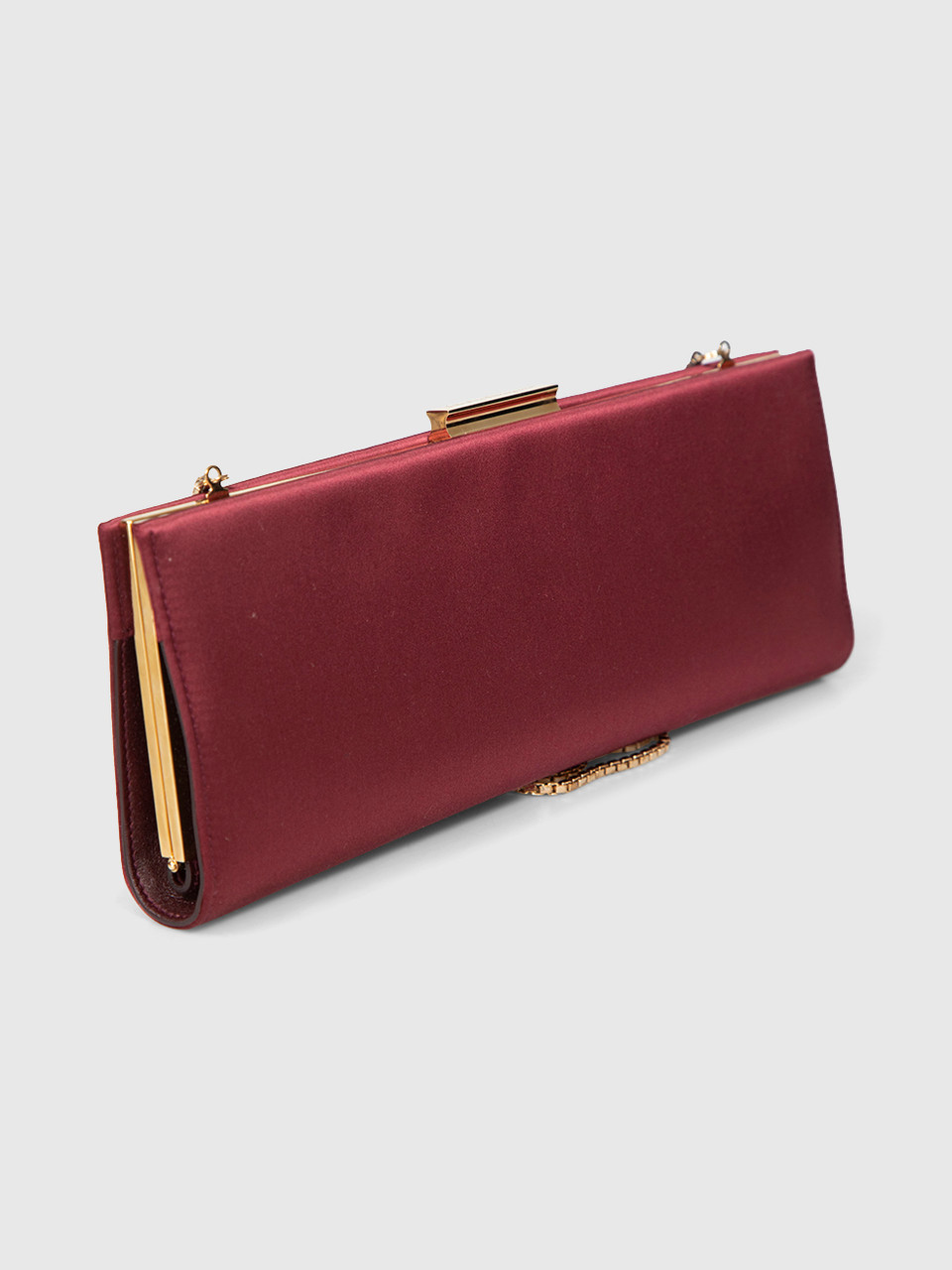 Salvatore Ferragamo Burgundy Satin Clutch Bag