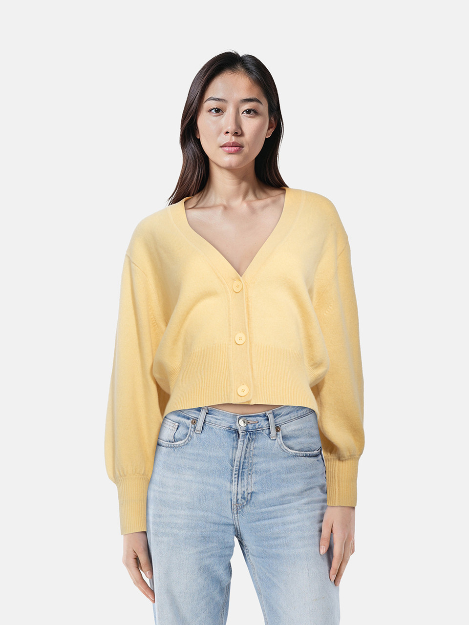 Sandro Yellow Wool Knit V Neck Cardigan