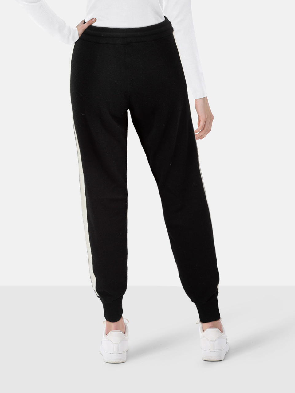 Theory Black Cashmere White Stripe Joggers