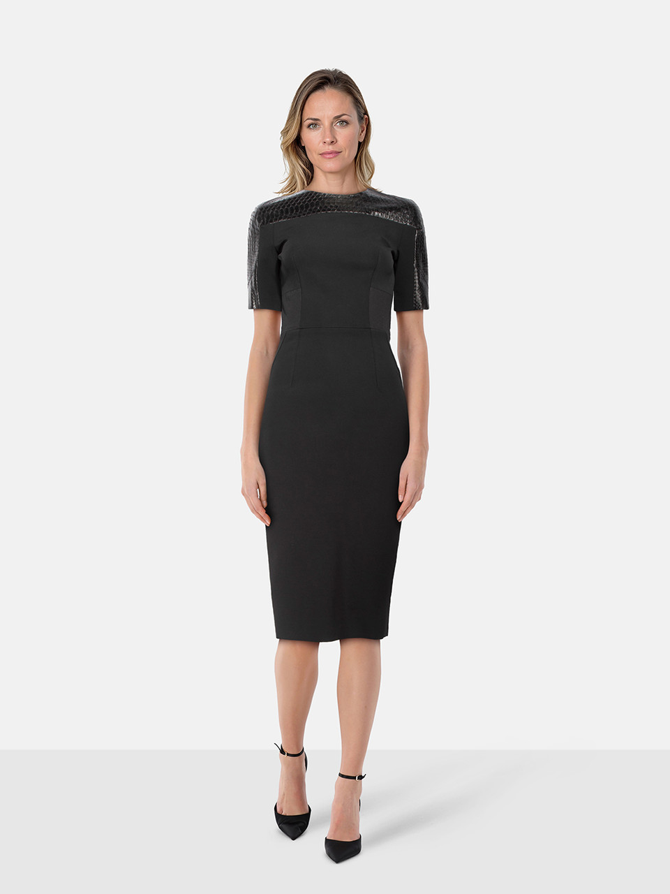 Victoria Beckham Black Python Trim Midi Dress