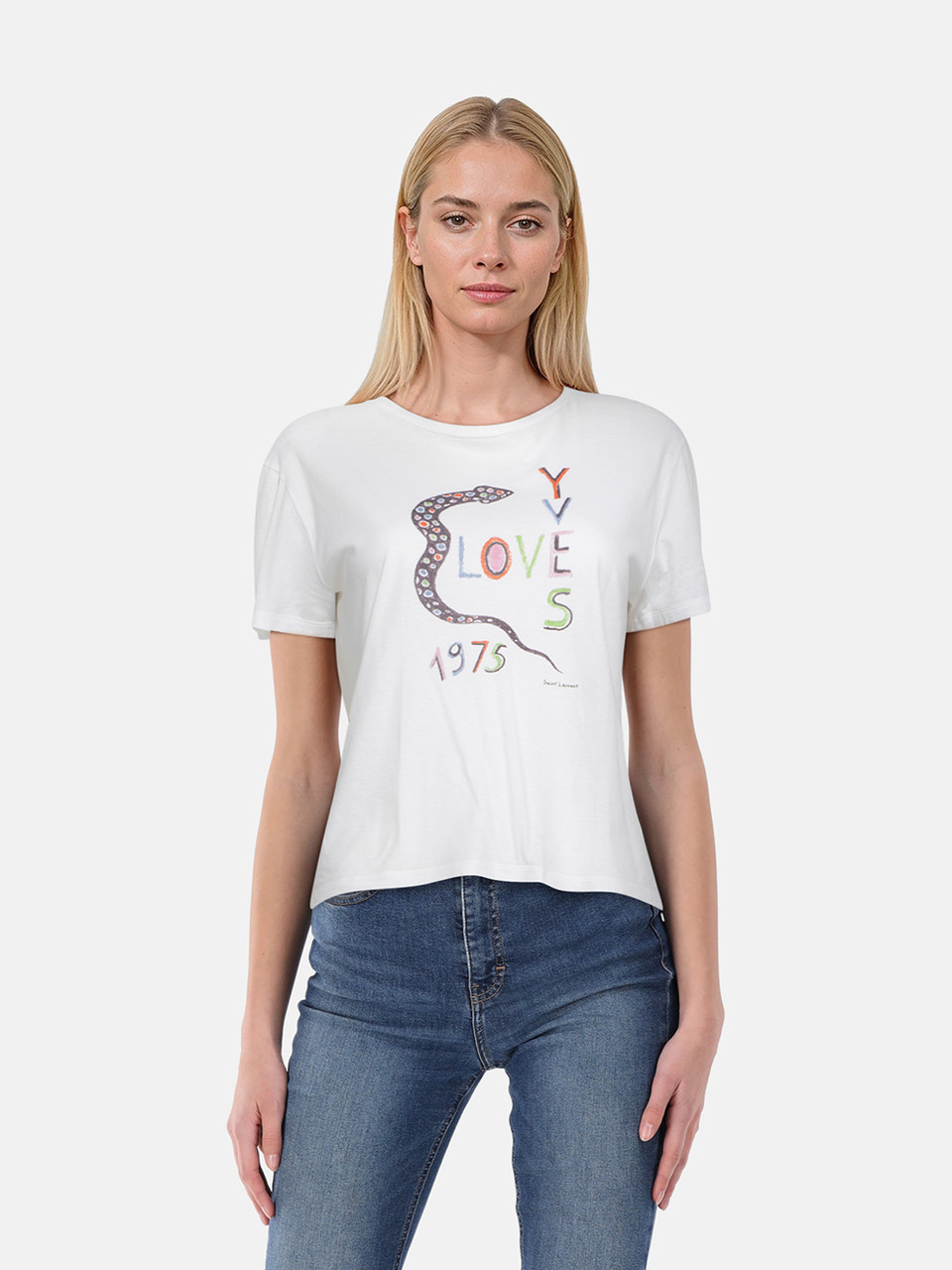 Saint Laurent White Printed Short Sleeve T-Shirt