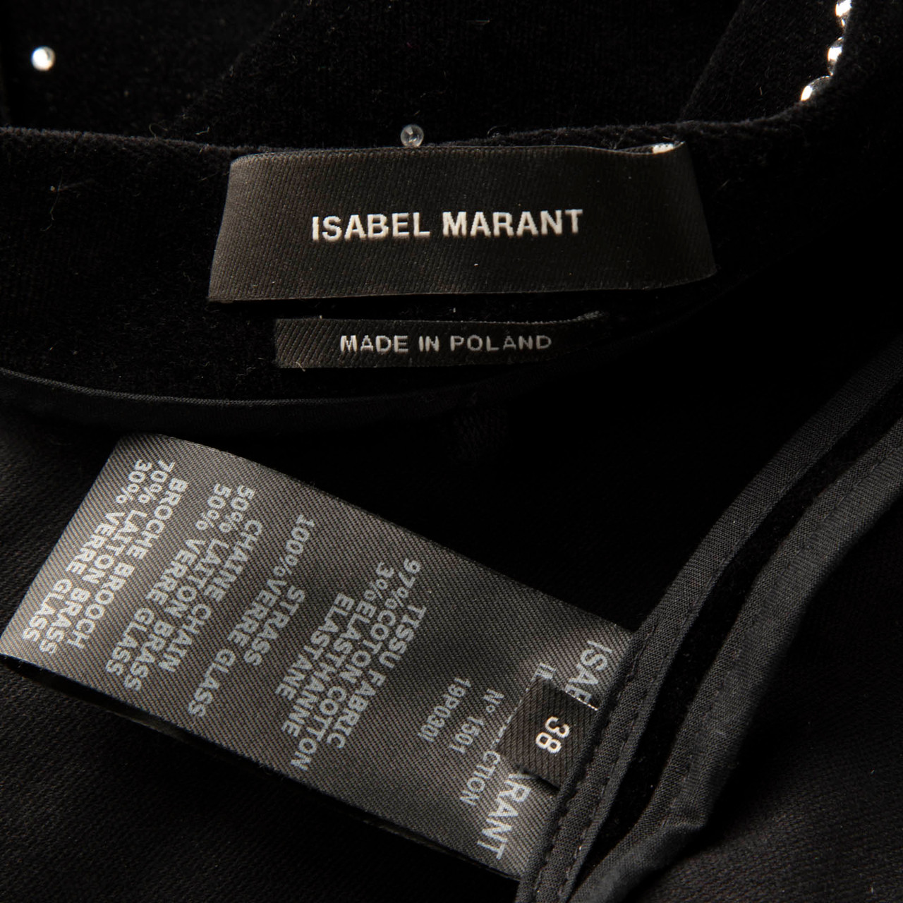 Isabel Marant Black Velvet One Shoulder Crystal Top