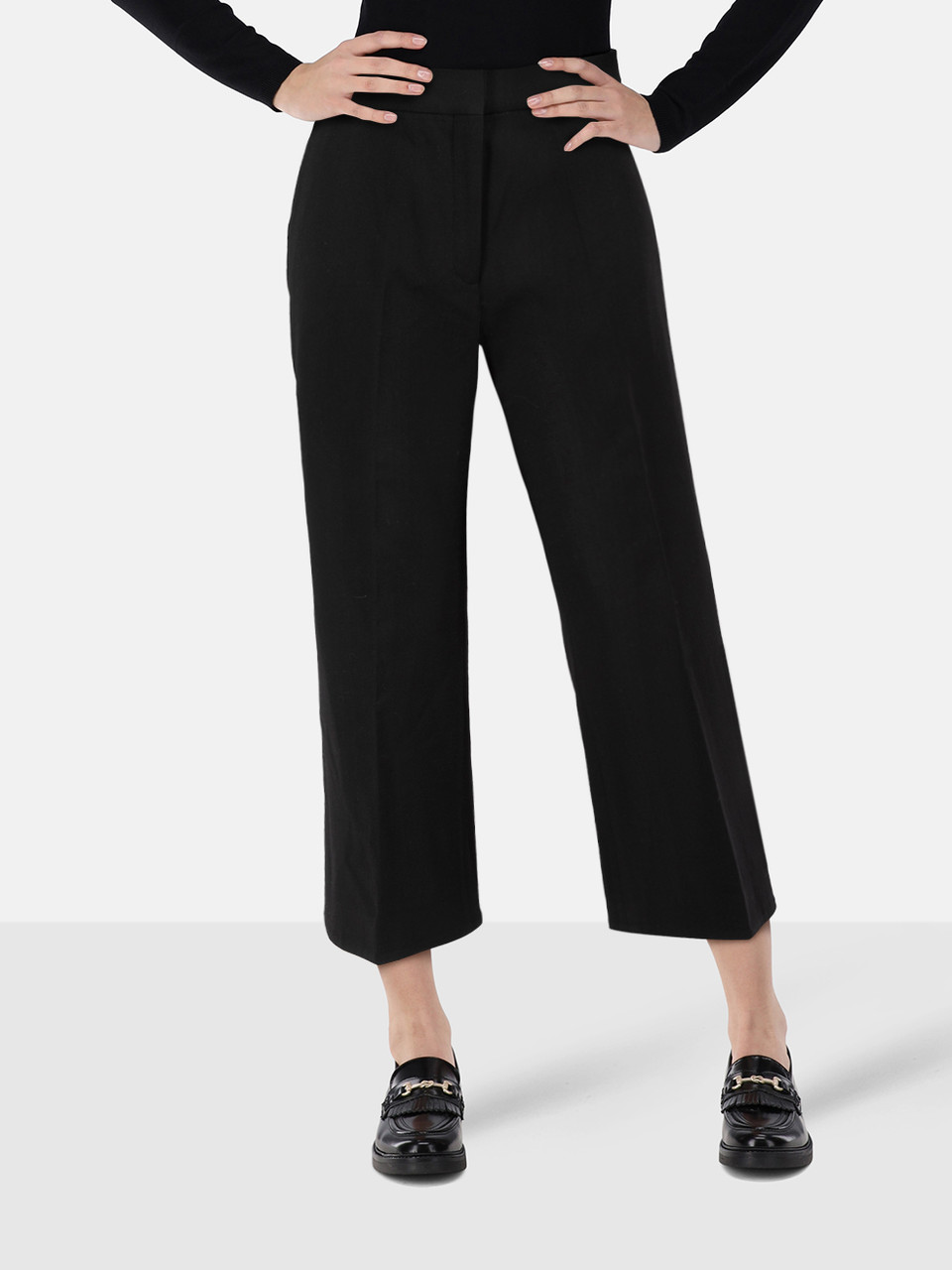 Stella McCartney Black Wool Straight Cropped Trousers