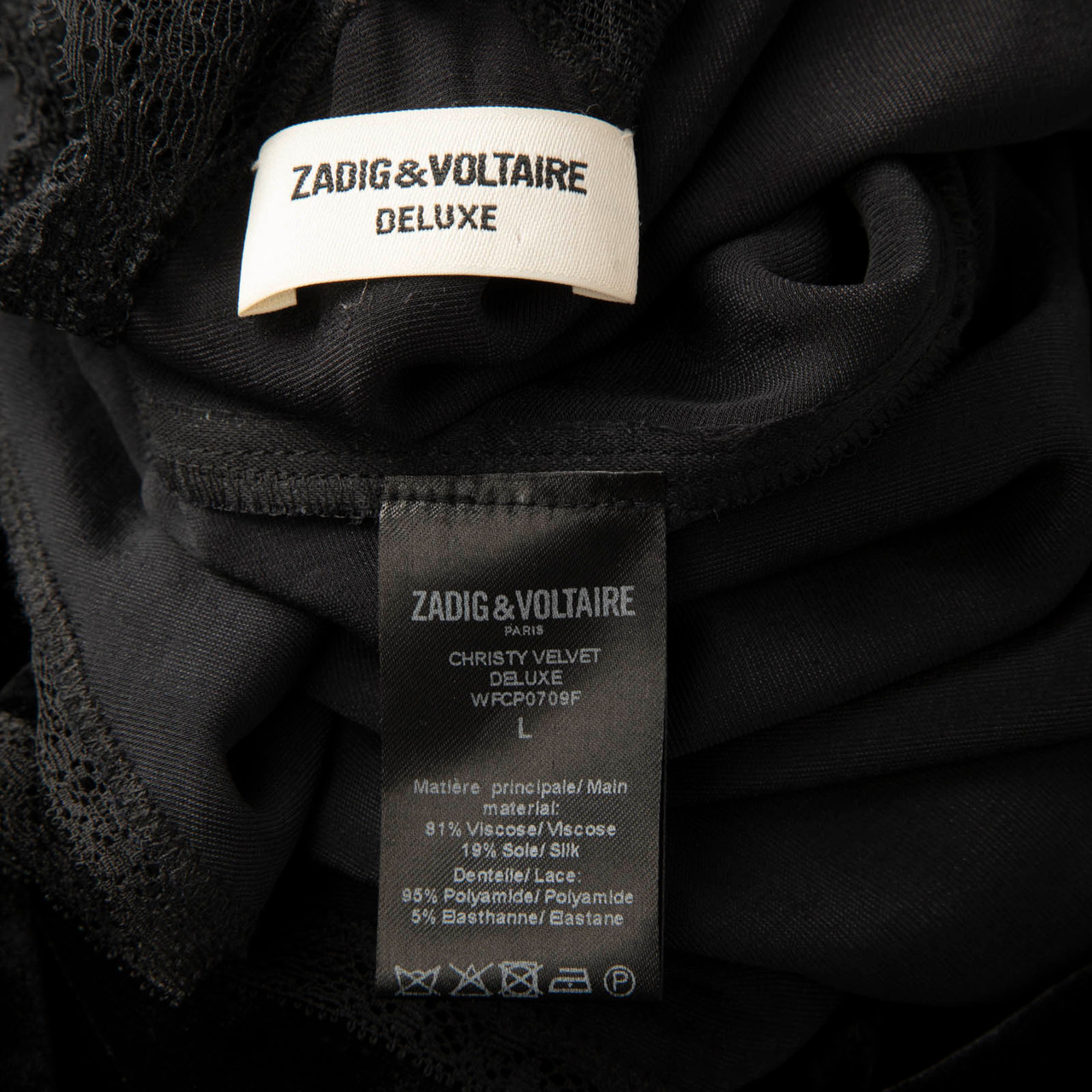 Zadig & Voltaire Zadig & Voltaire Deluxe Black Velvet & Lace Trim Top