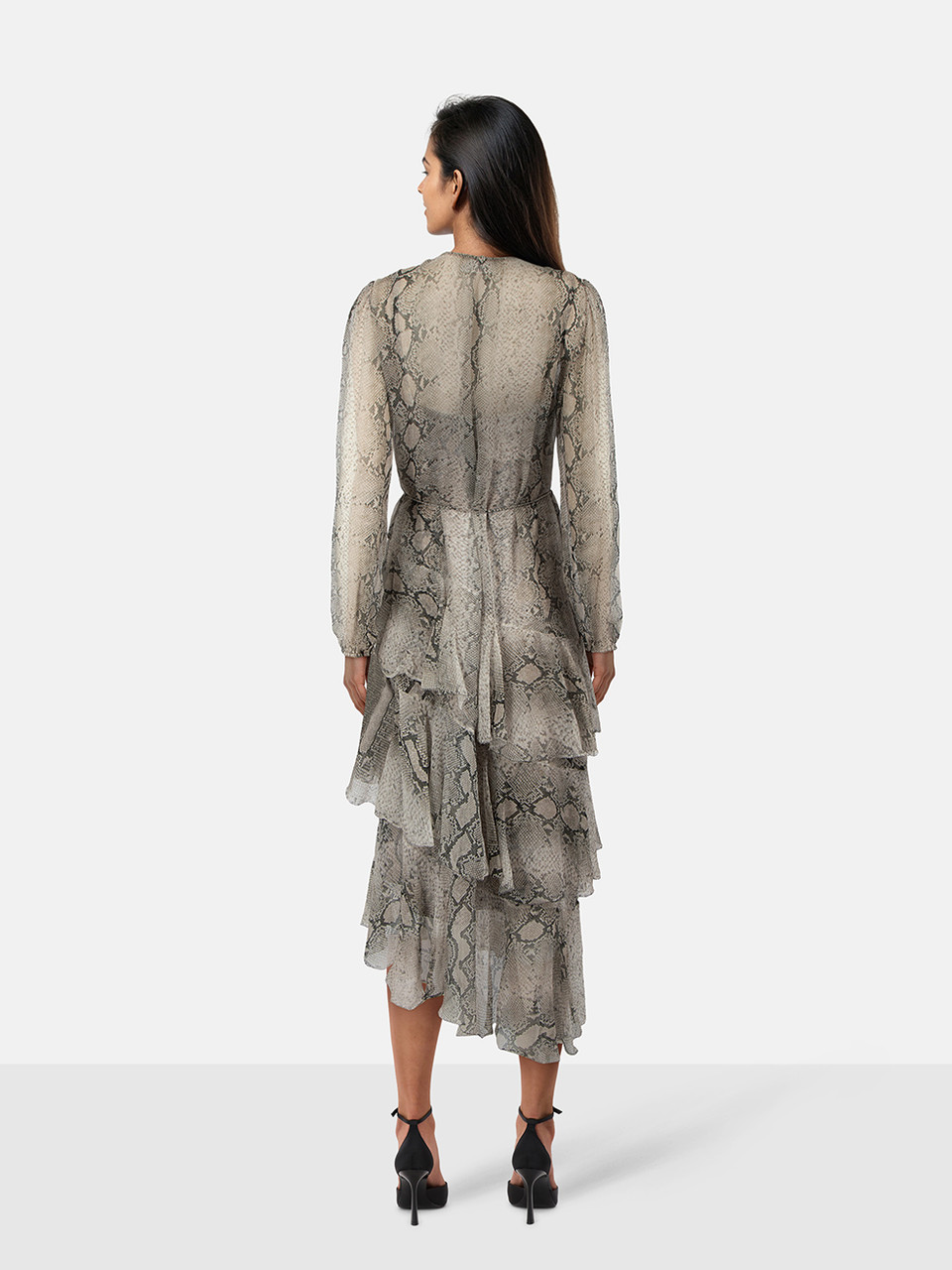 Zimmermann Silk Snake Print Tiered Midi Dress