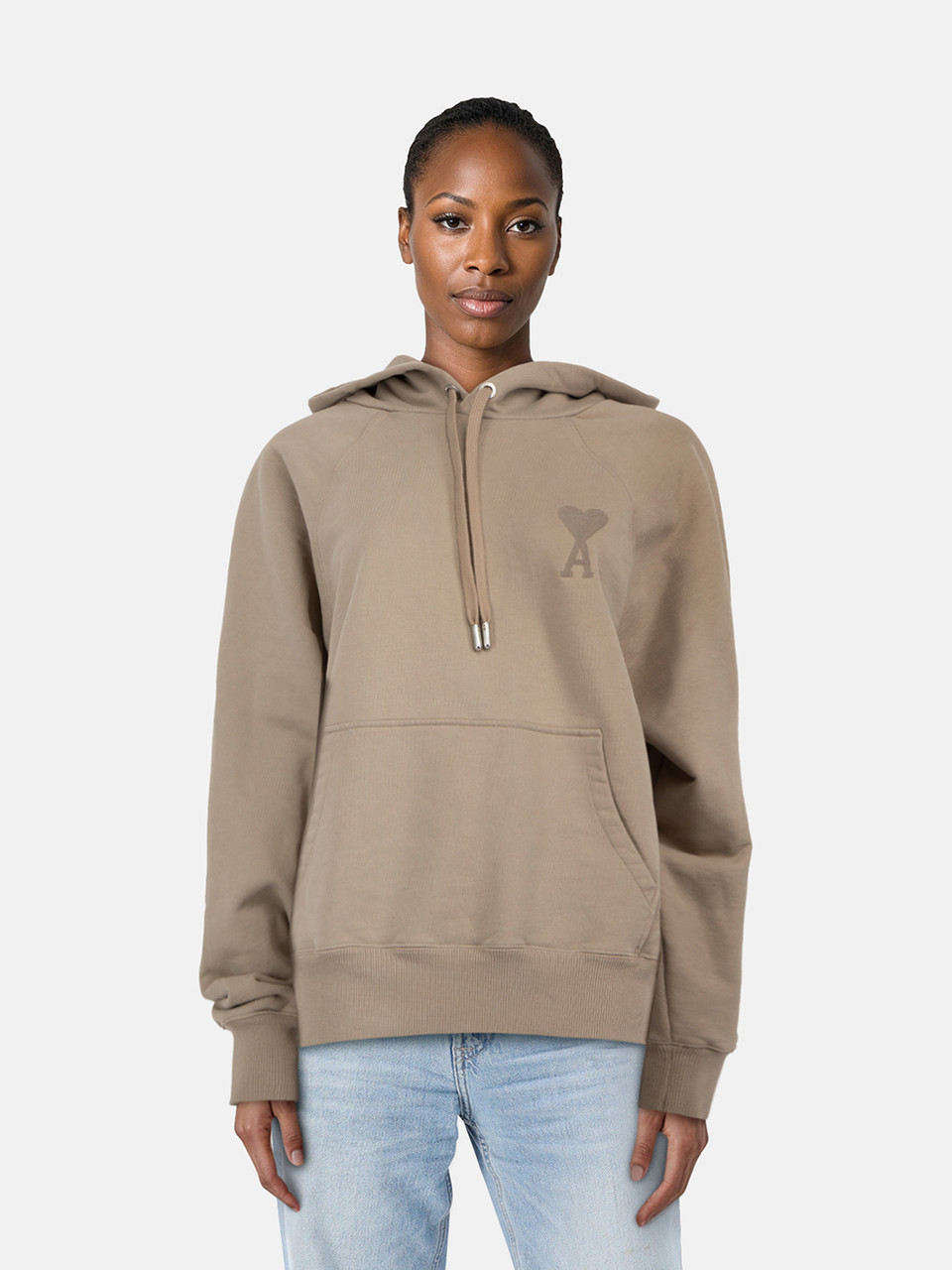 AMI Beige Logo Embroidered Hoodie