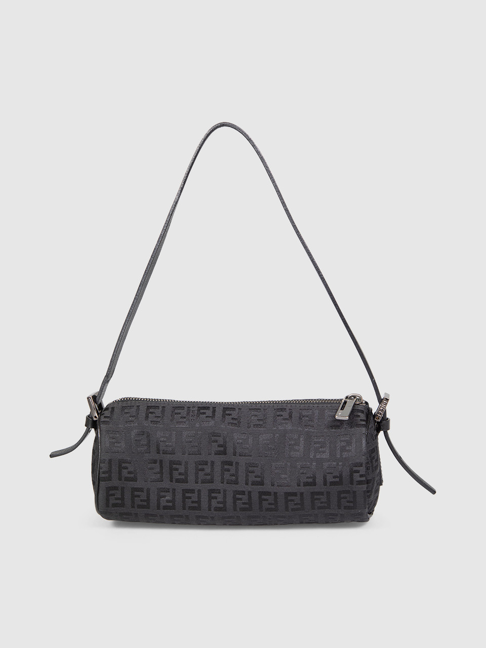 Fendi Black Zucchino Canvas Barrel Pochette handbag