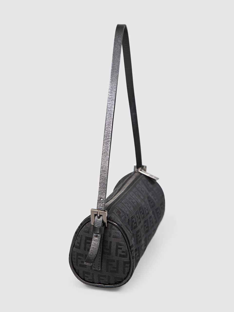 Fendi Black Zucchino Canvas Barrel Pochette handbag
