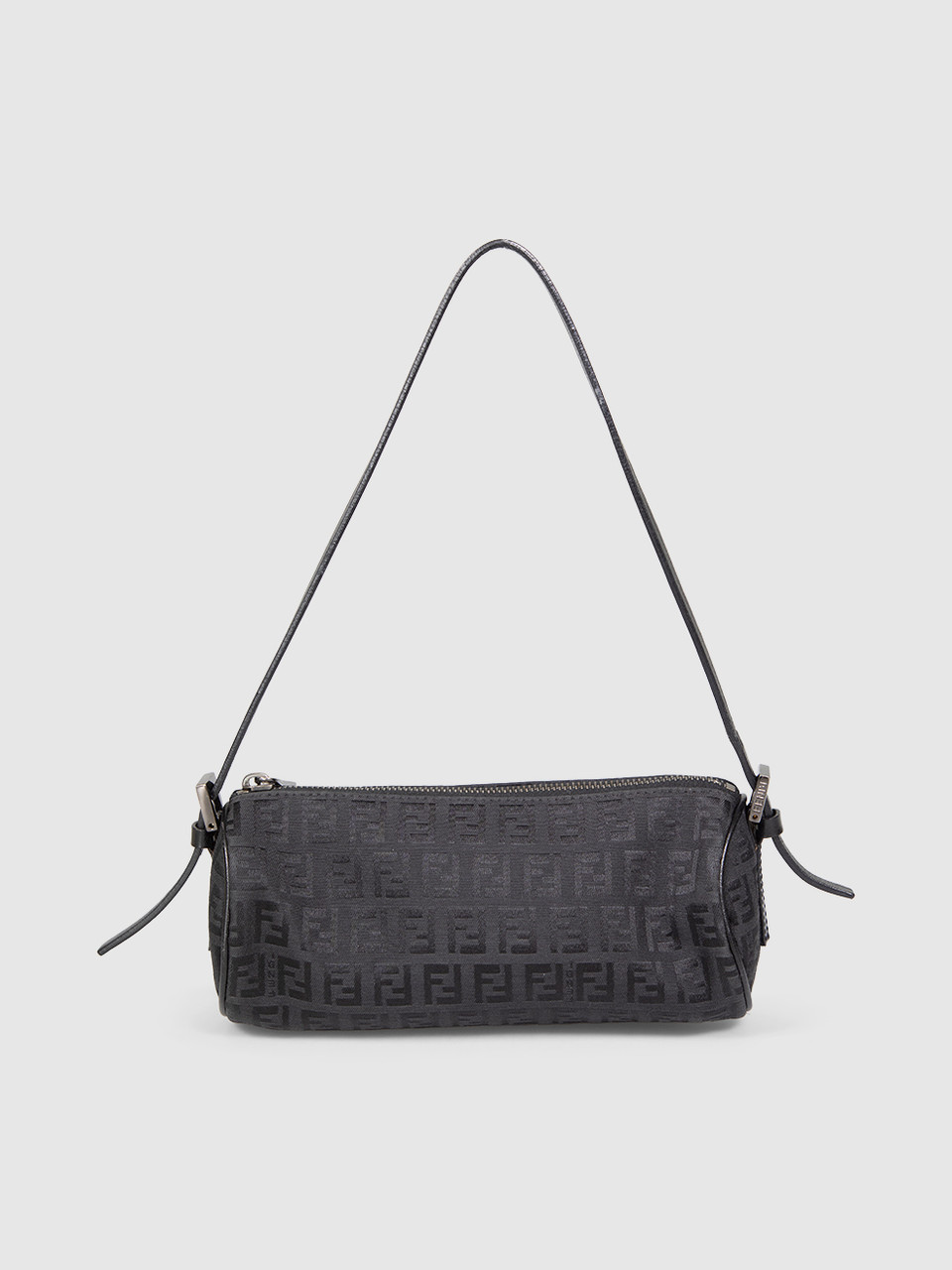 Fendi Black Zucchino Canvas Barrel Pochette handbag