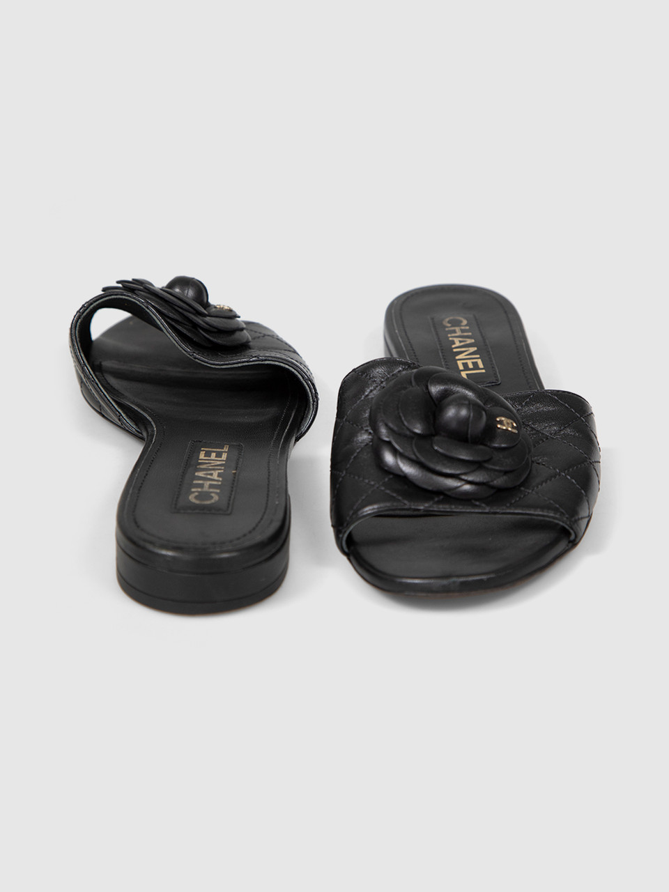 Chanel Black Leather Camilla Quilted Slides