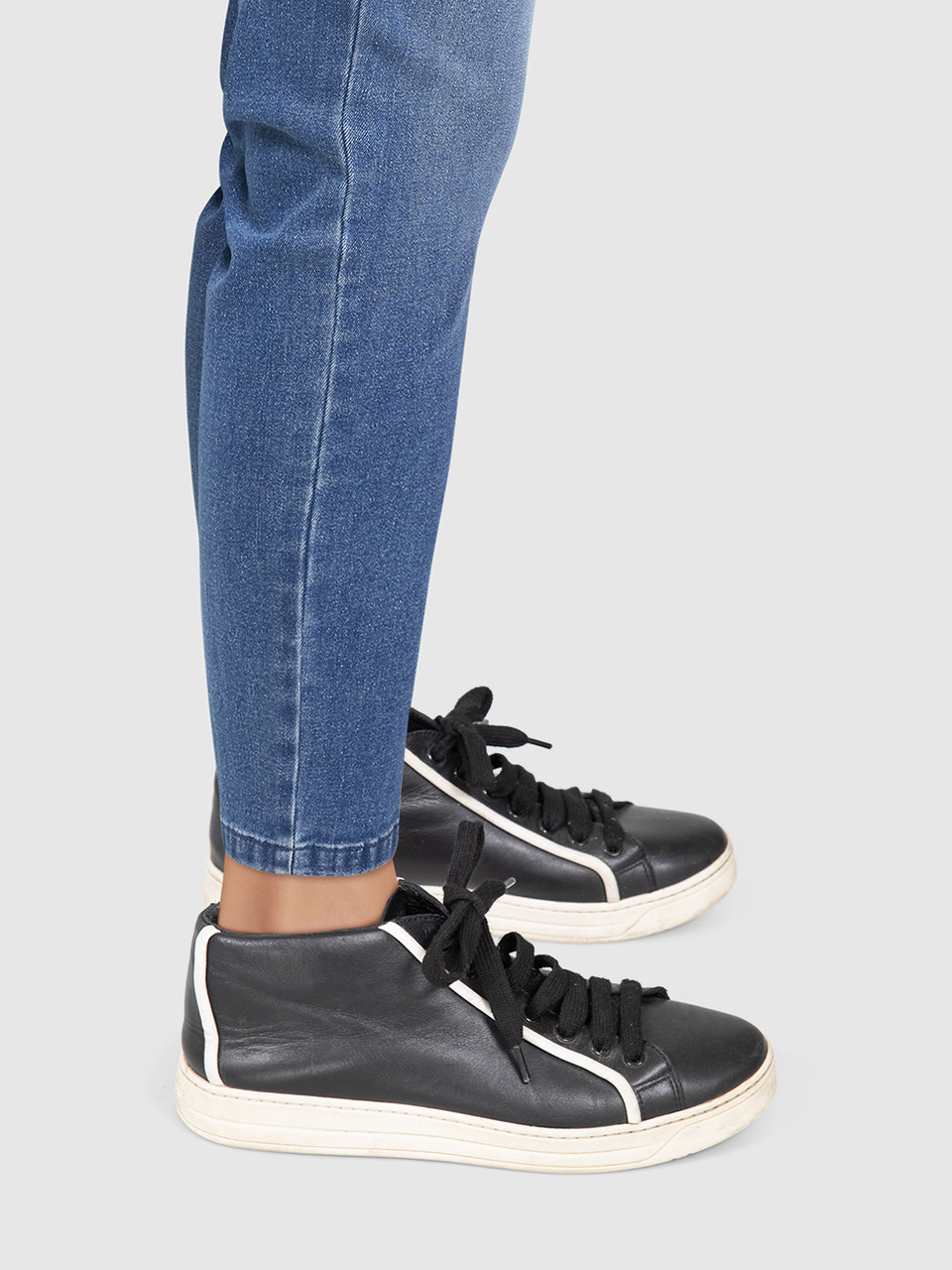 Prada Prada Sport Black Leather White Trim Trainers