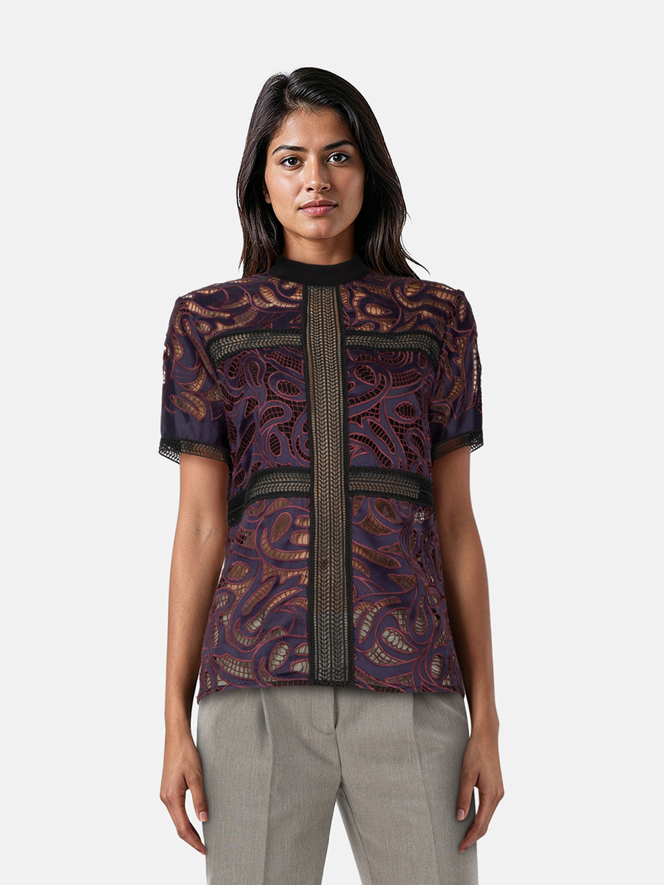 Self-Portrait Purple Broderie Anglaise Top