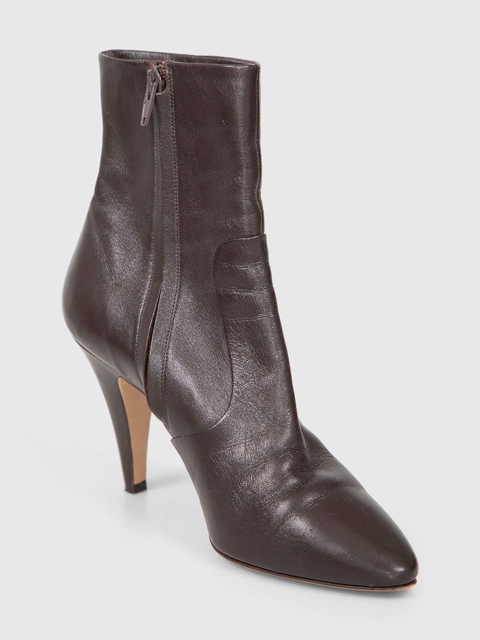 Céline Brown Leather Pointed Toe Heeled Boots