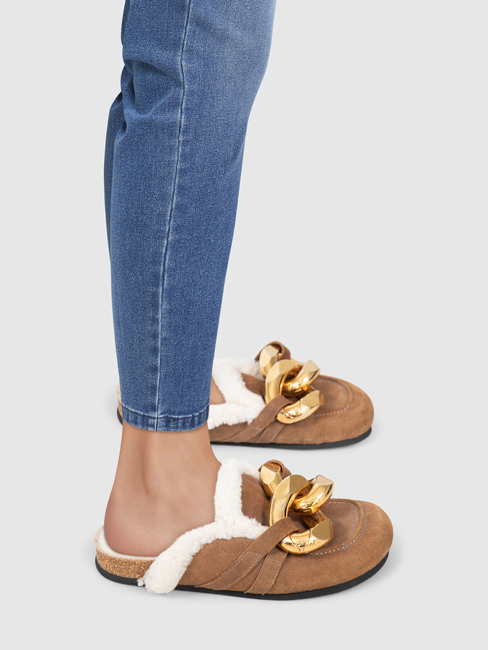 J.W.Anderson Brown Suede & Shearling Link Mules