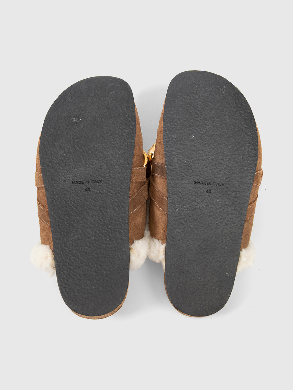 J.W.Anderson Brown Suede & Shearling Link Mules