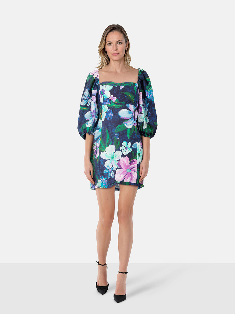 FARM Rio Floral Puff Sleeve Mini Dress