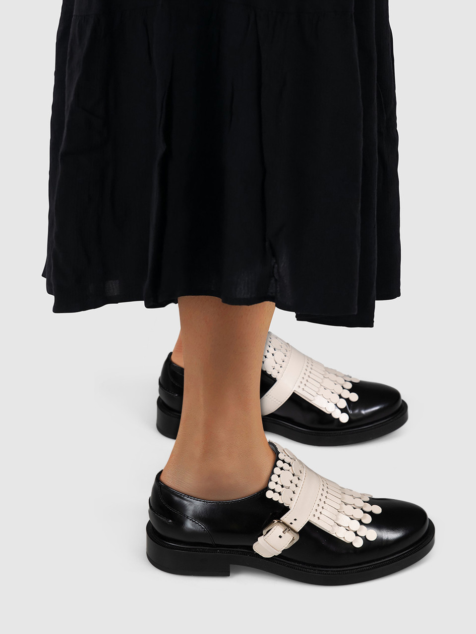 Tod's Black Leather White Fringe Detail Loafers