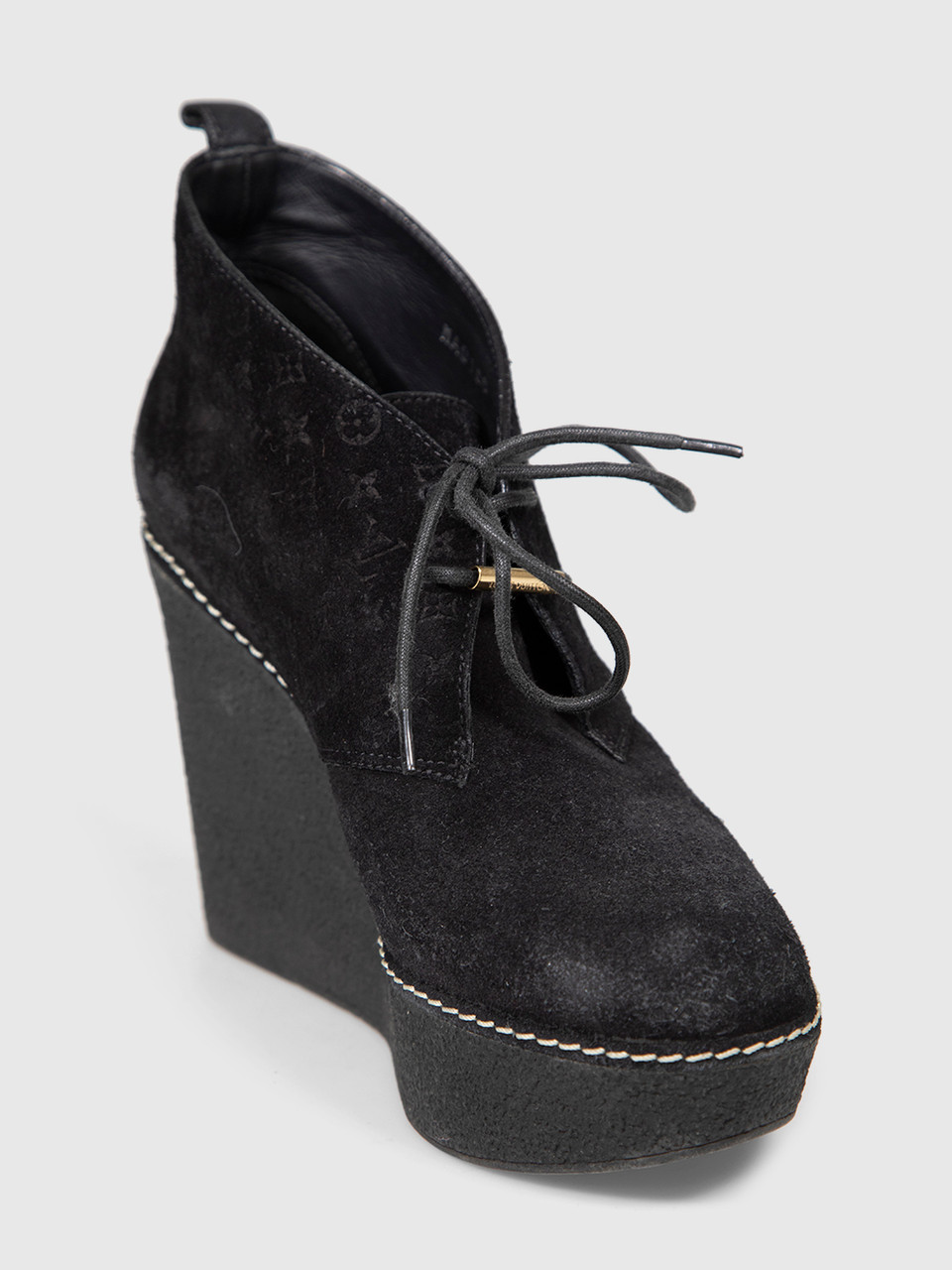 Louis Vuitton Black Monogram Suede Wedges