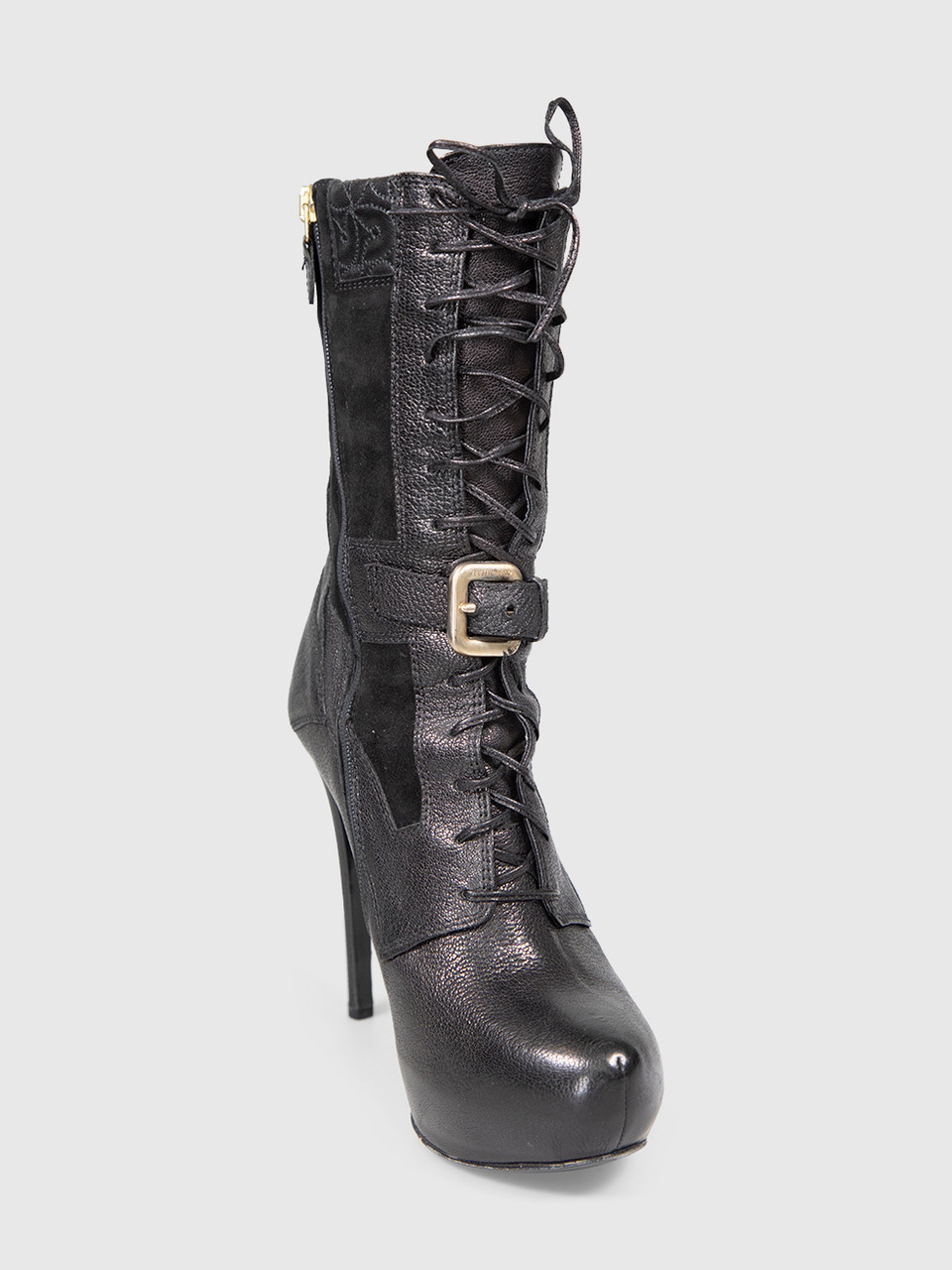 Gianfranco Ferré Black Leather Heeled Lace Up Boots