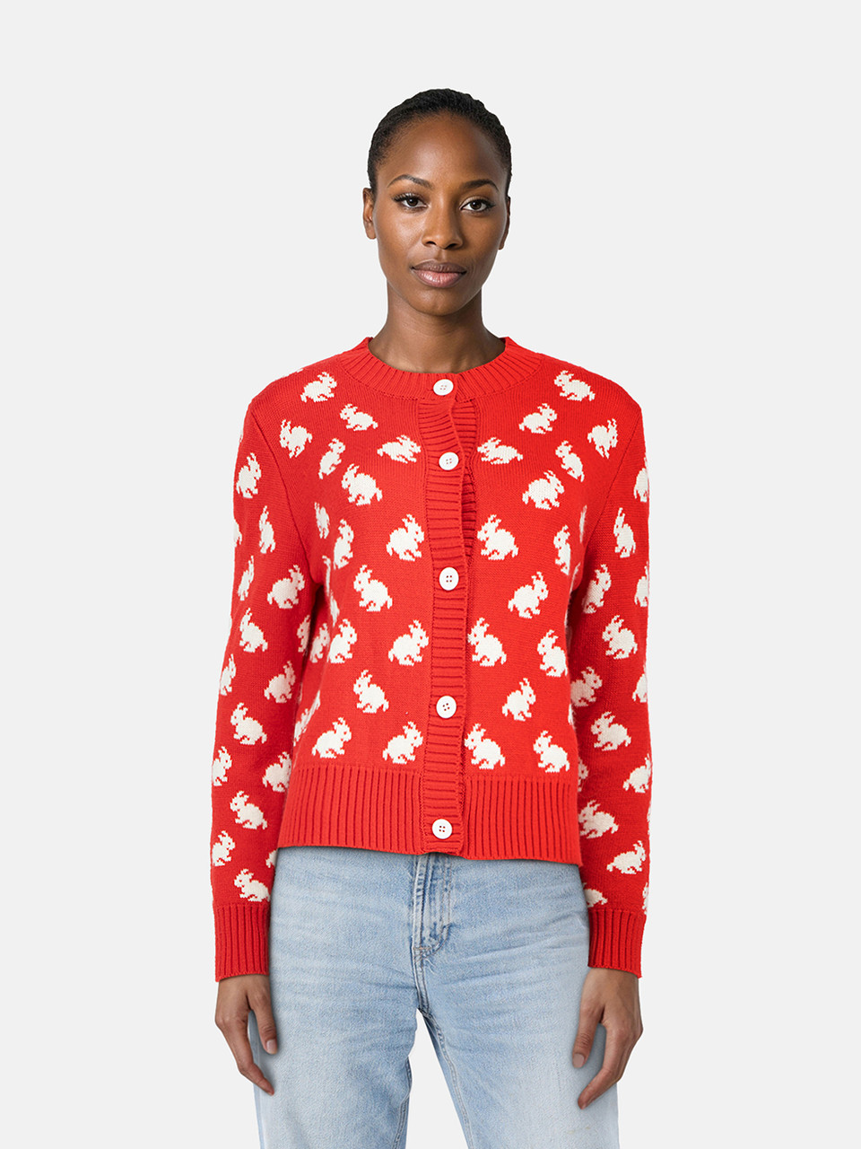 Céline Red Wool Rabbit Knit Cardigan
