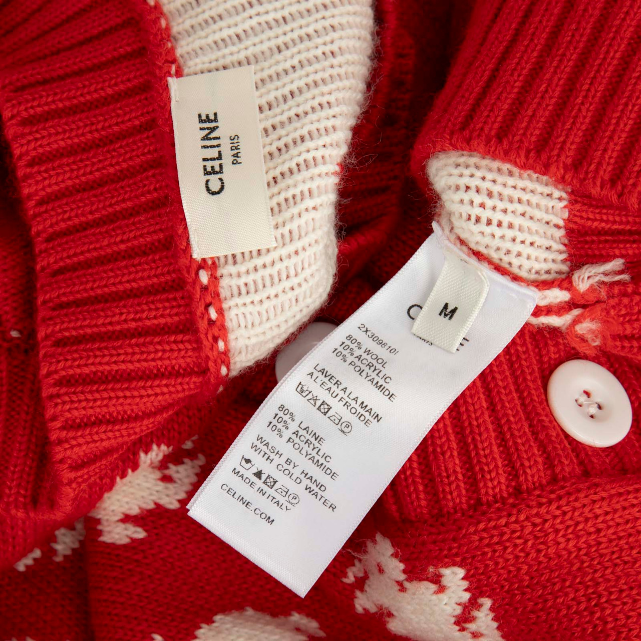 Céline Red Wool Rabbit Knit Cardigan