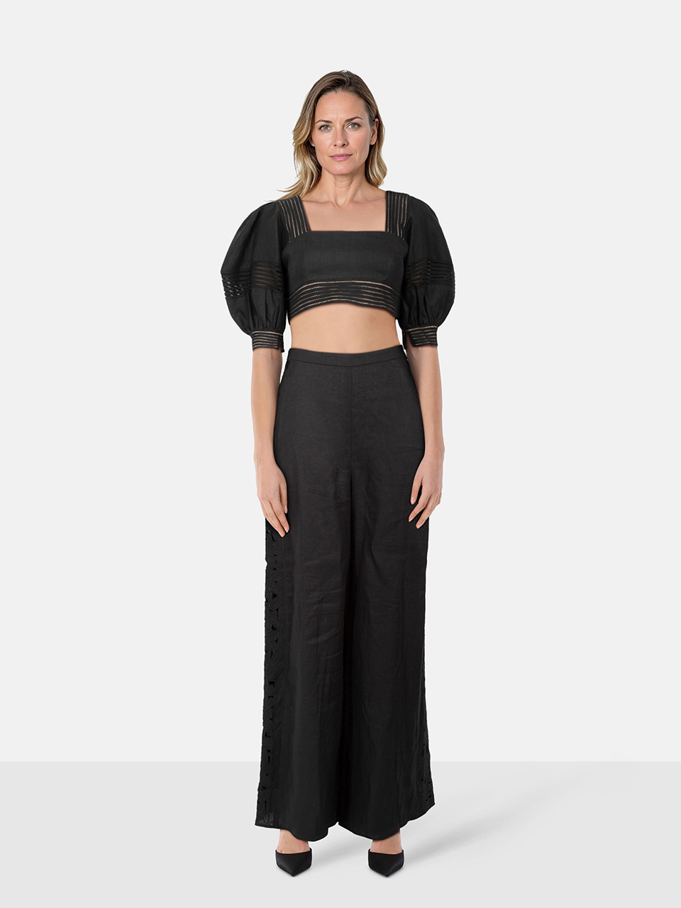 Zimmermann Black Linen Top & Trousers Set