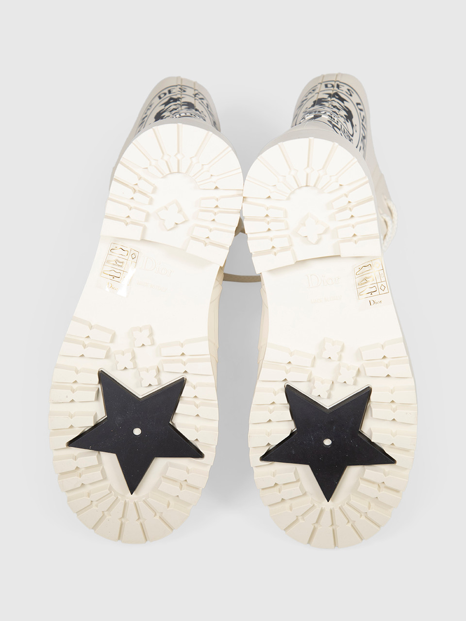 Dior Beige Rubber Logo Mid Calf Combat Boots