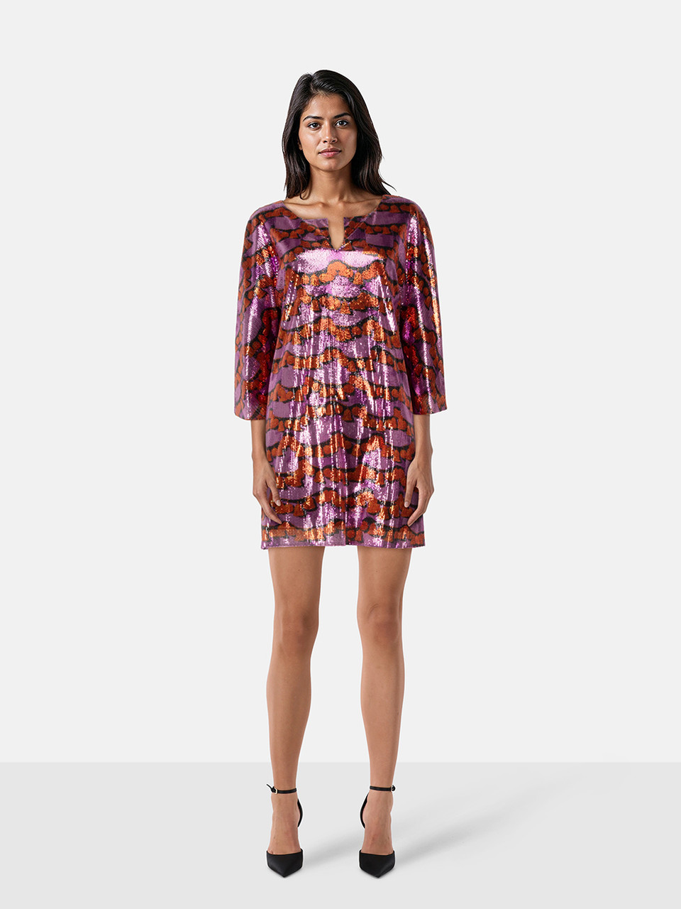 La DoubleJ Purple & Red Sequin Snake Pattern Dress