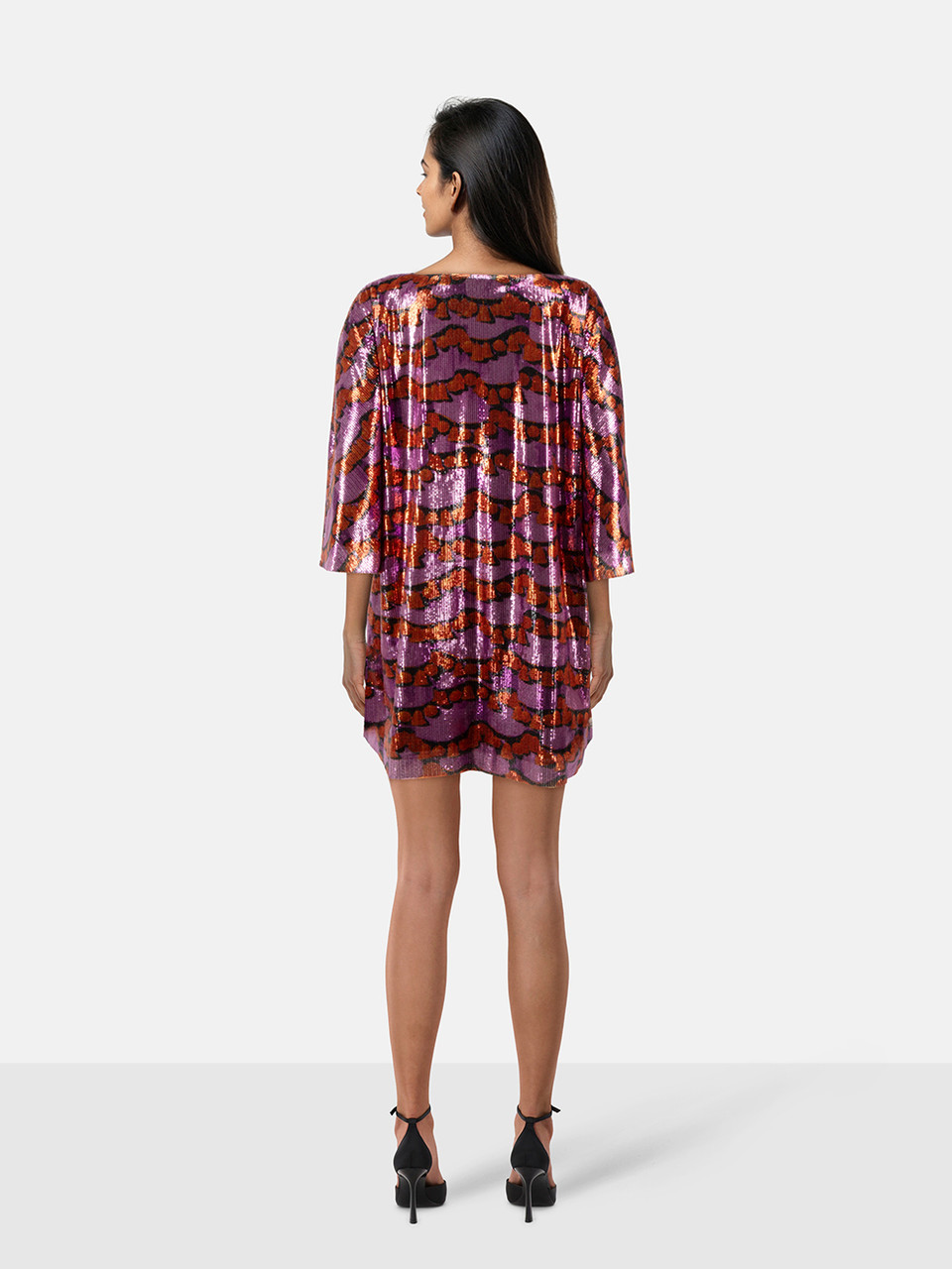 La DoubleJ Purple & Red Sequin Snake Pattern Dress