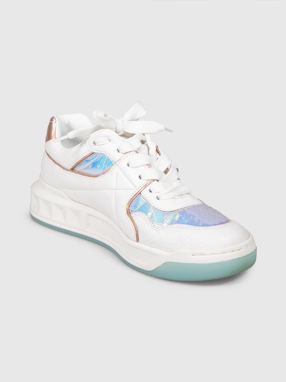 Valentino Garavani White Leather Iridescent Detail Trainers