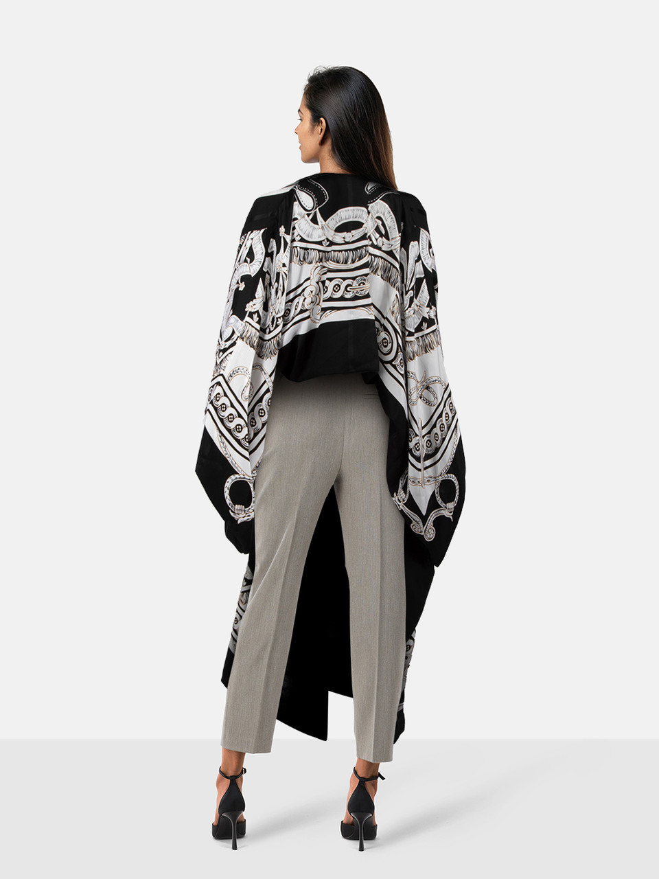 Hermès Black & White Silk Abstract Kaftan