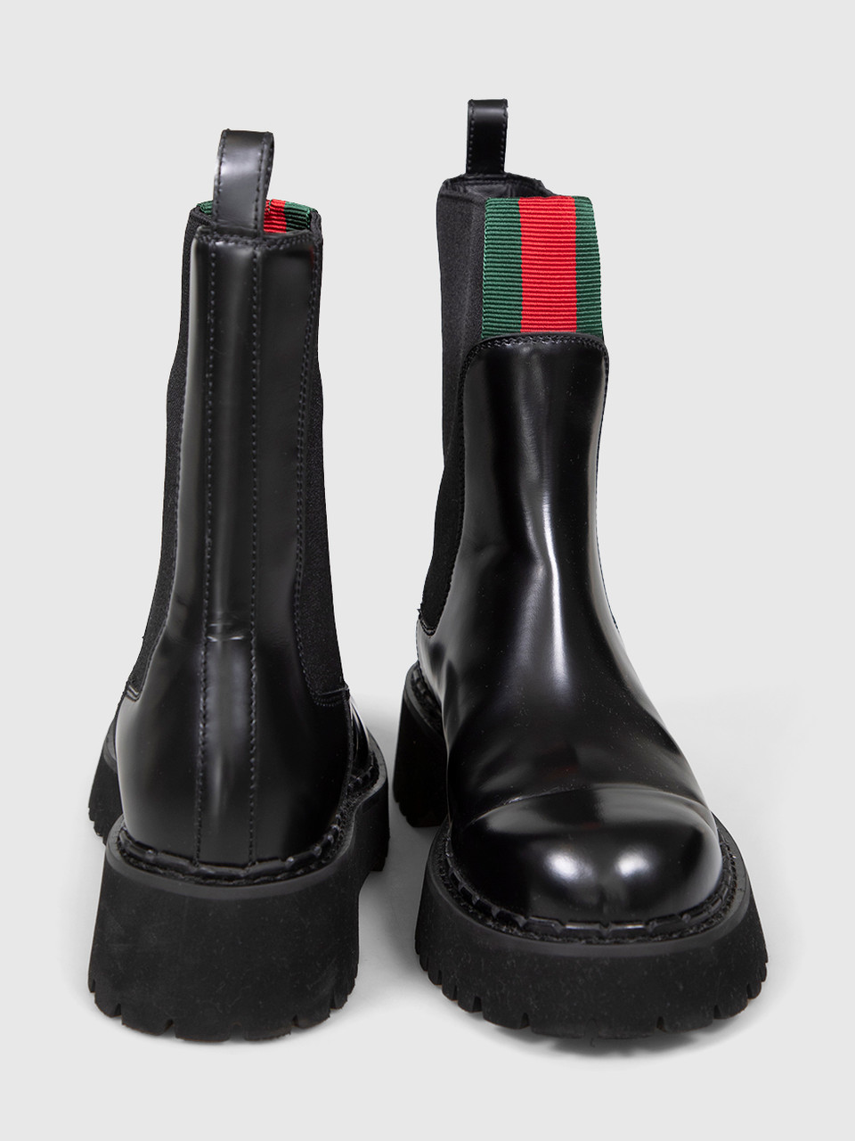 Gucci Black Leather Web Stripe Mid Calf Boots