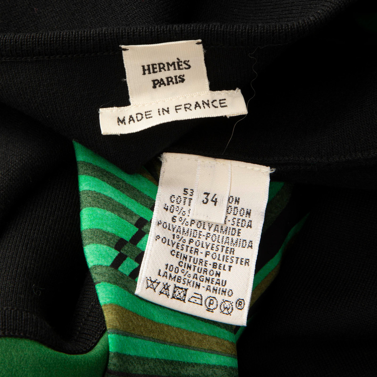 Hermès Black & Green Belted Kaftan Dress