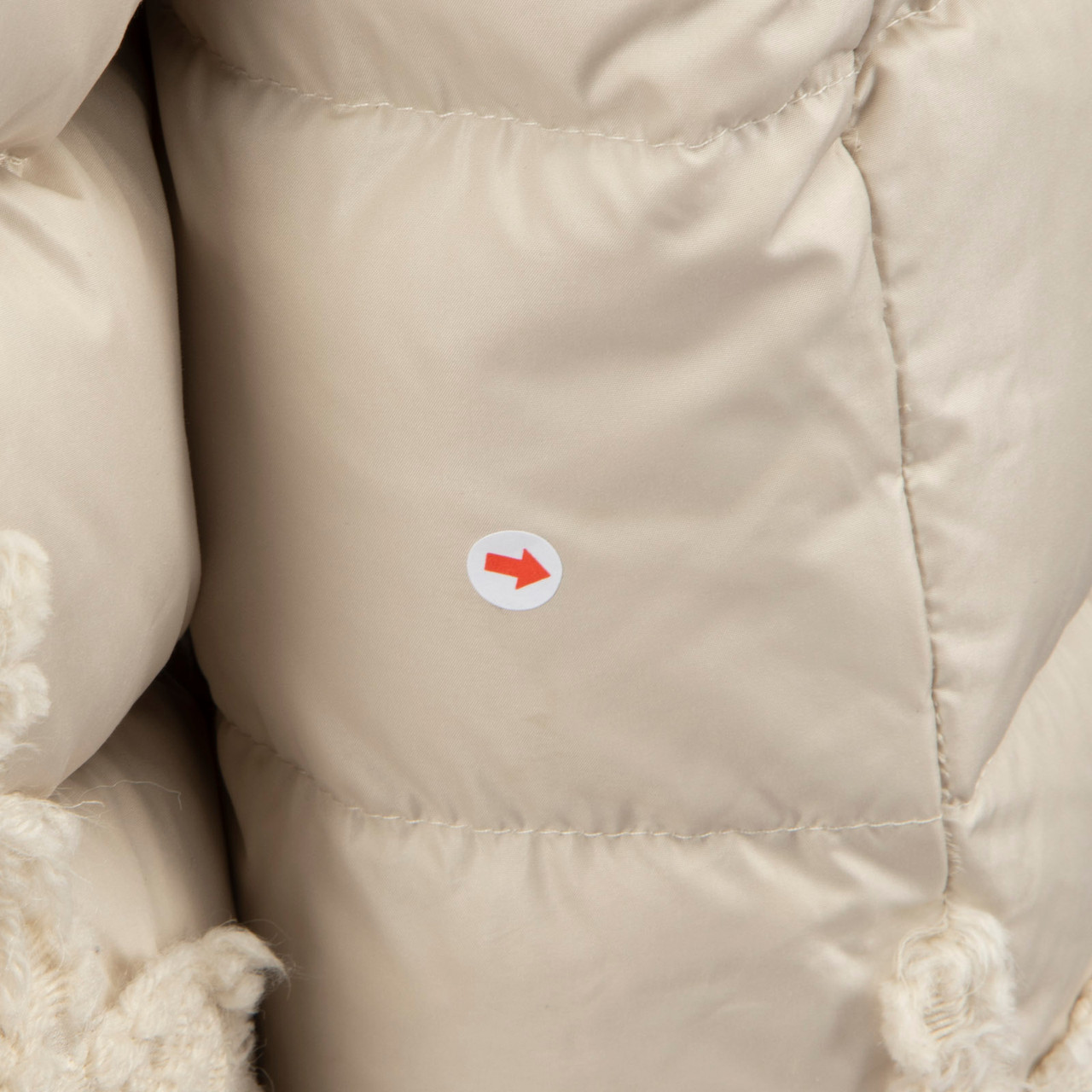 Moncler Ecru Embroidered Panel Puffer Coat