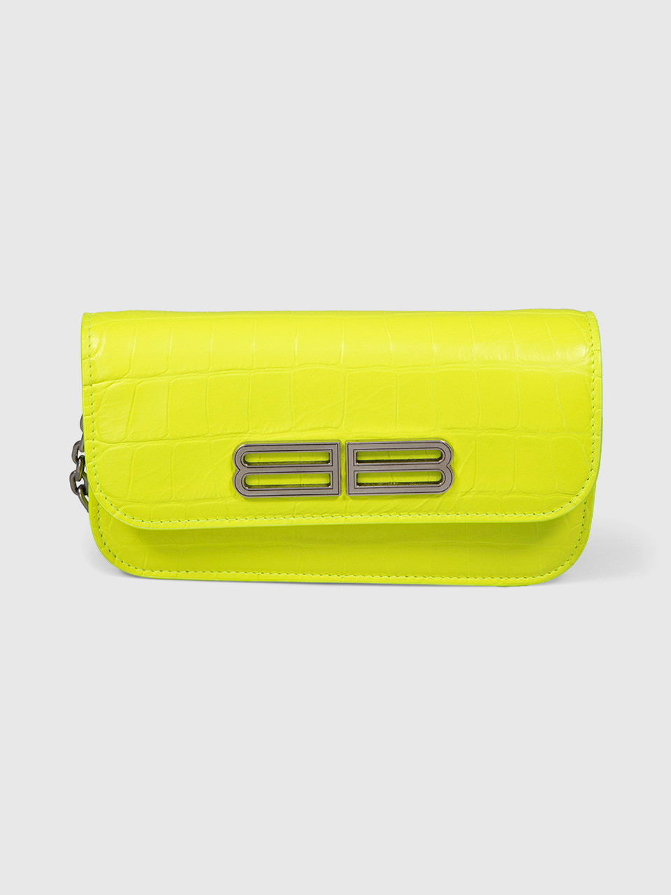 Balenciaga Neon Yellow Leather Embossed Gossip Bag