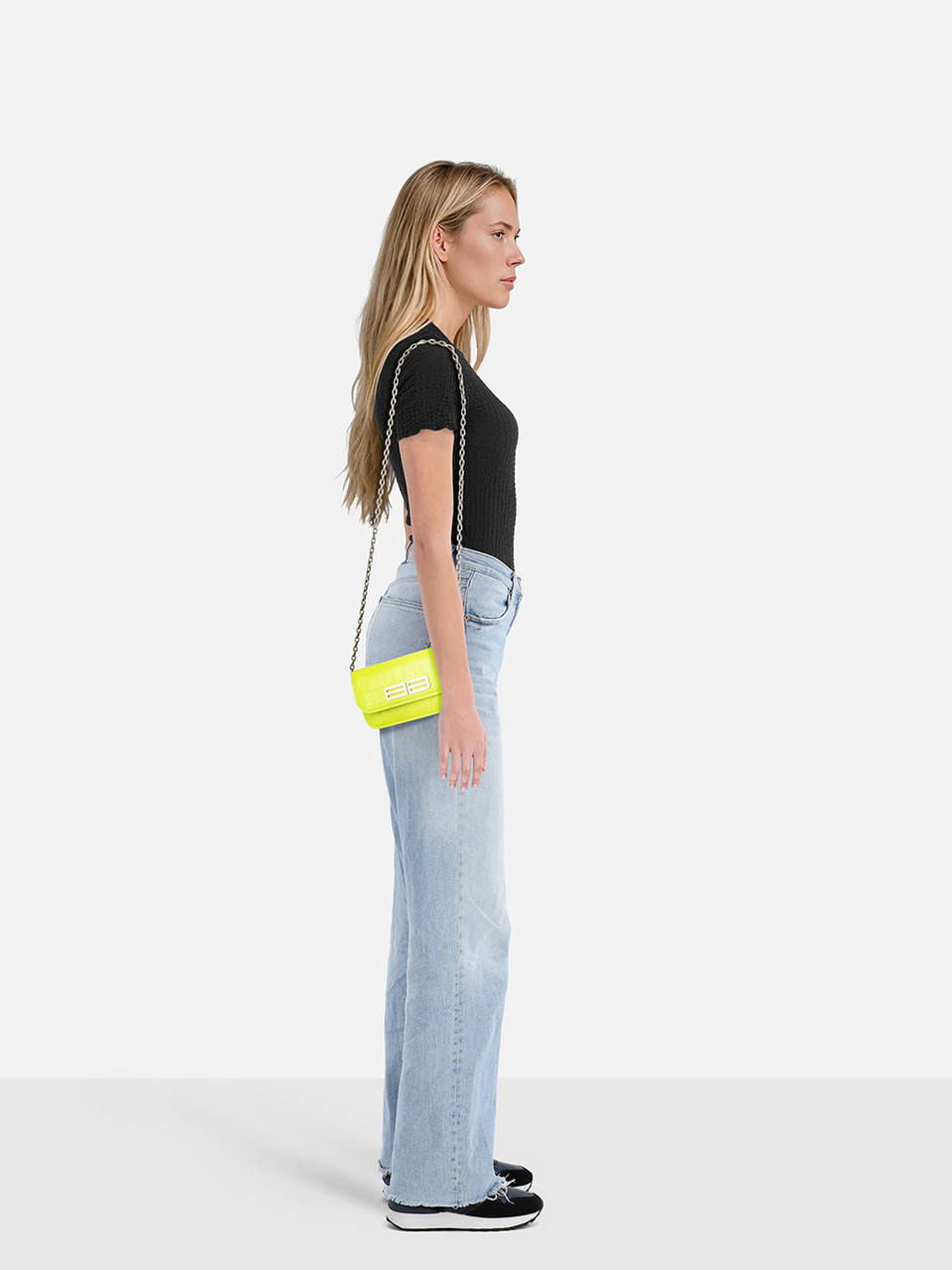 Balenciaga Neon Yellow Leather Embossed Gossip Bag