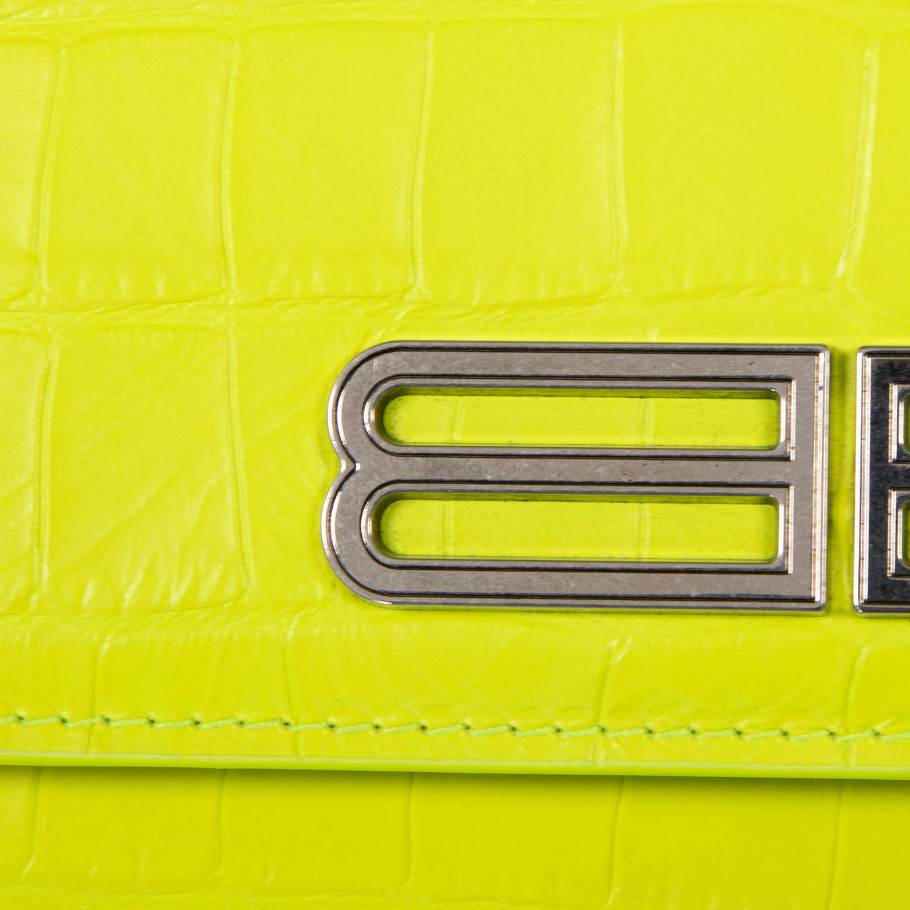 Balenciaga Neon Yellow Leather Embossed Gossip Bag