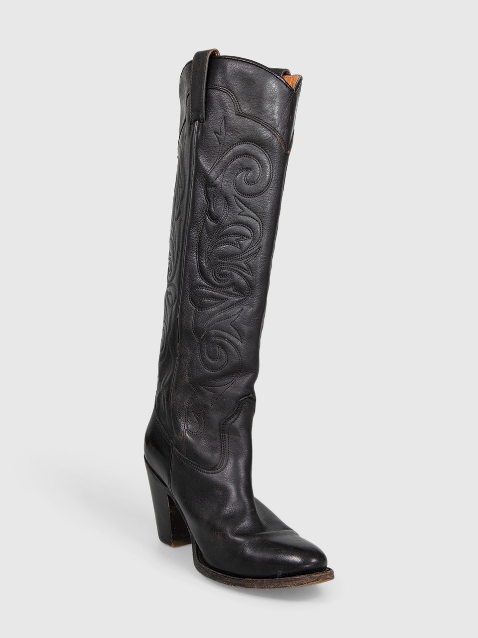 Frye Black Leather Cowboy Knee High Boots