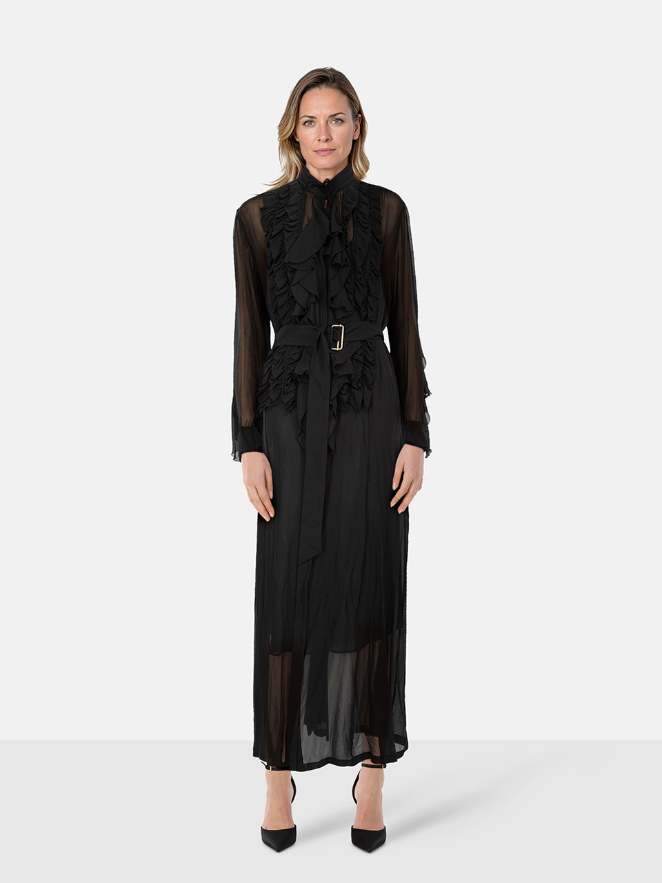 Dries Van Noten Black Ruffle Sheer Maxi Dress