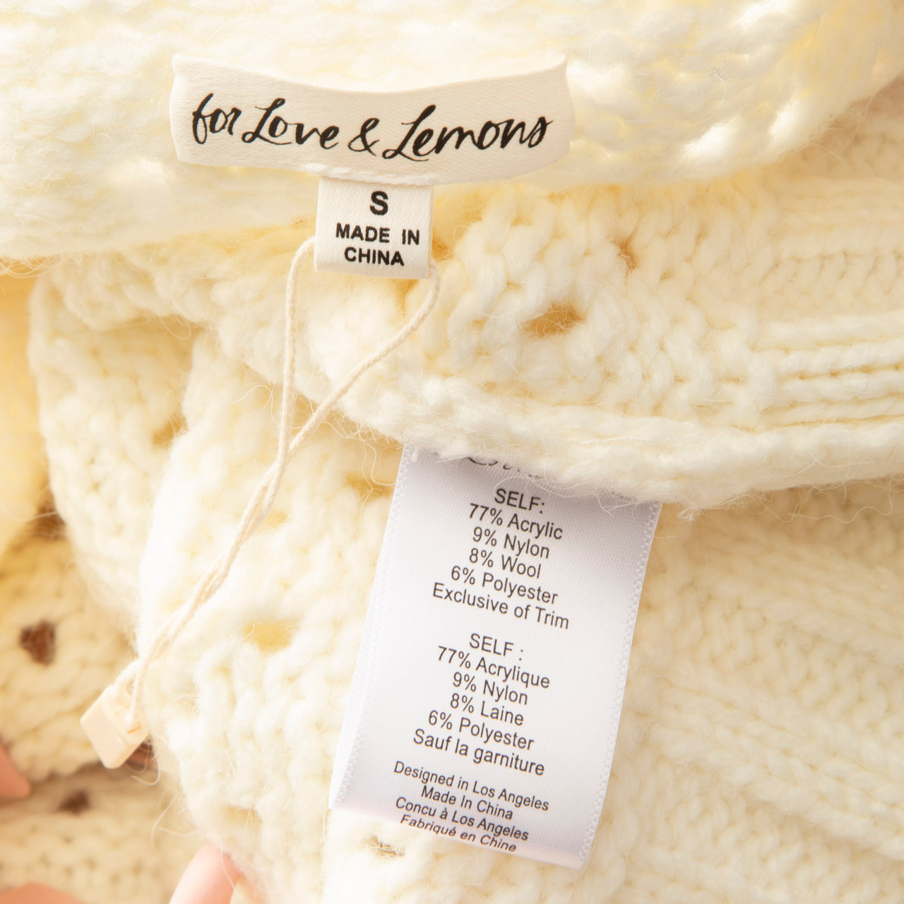 For Love & Lemons White Knit Ribbon Detail Jumper