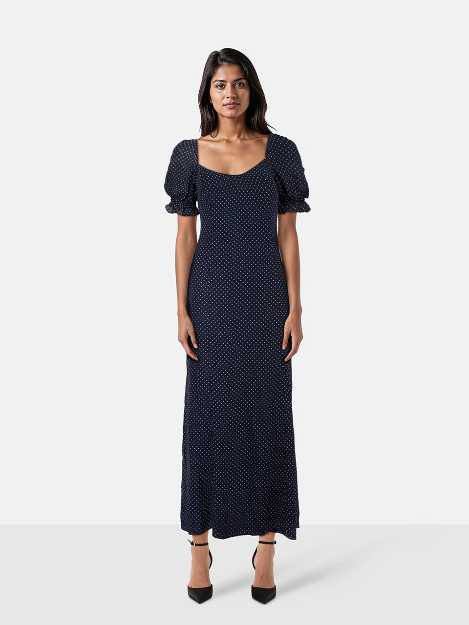 Reformation Navy Polkadot Gloria Dress