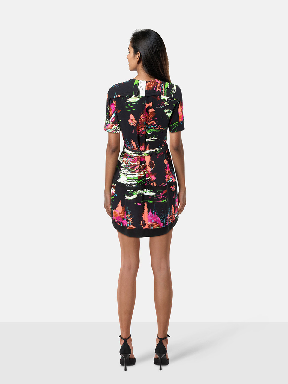 Balenciaga Belted Short Sleeve Printed Dress