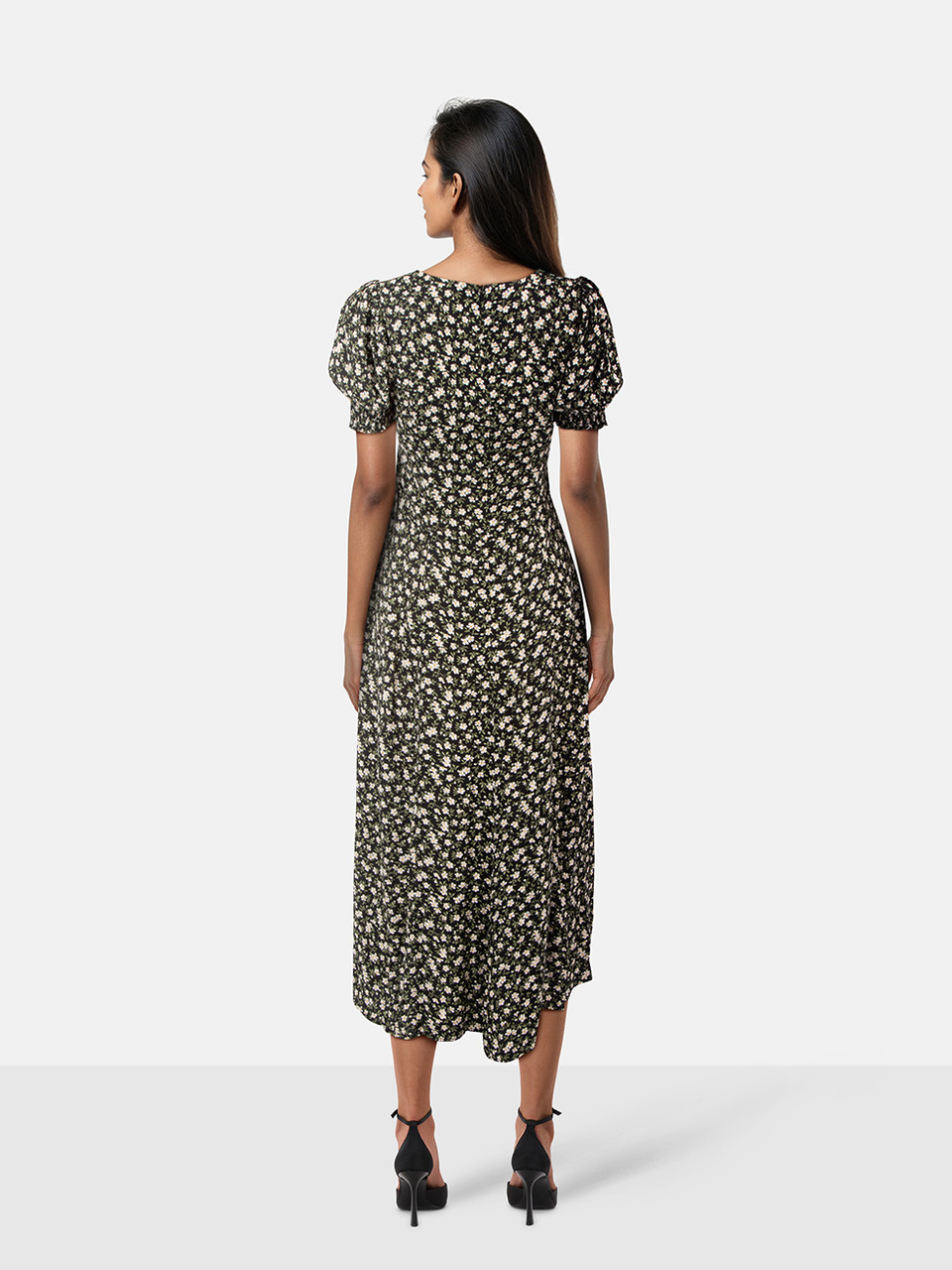 Reformation Black Midi Floral Printed Dress